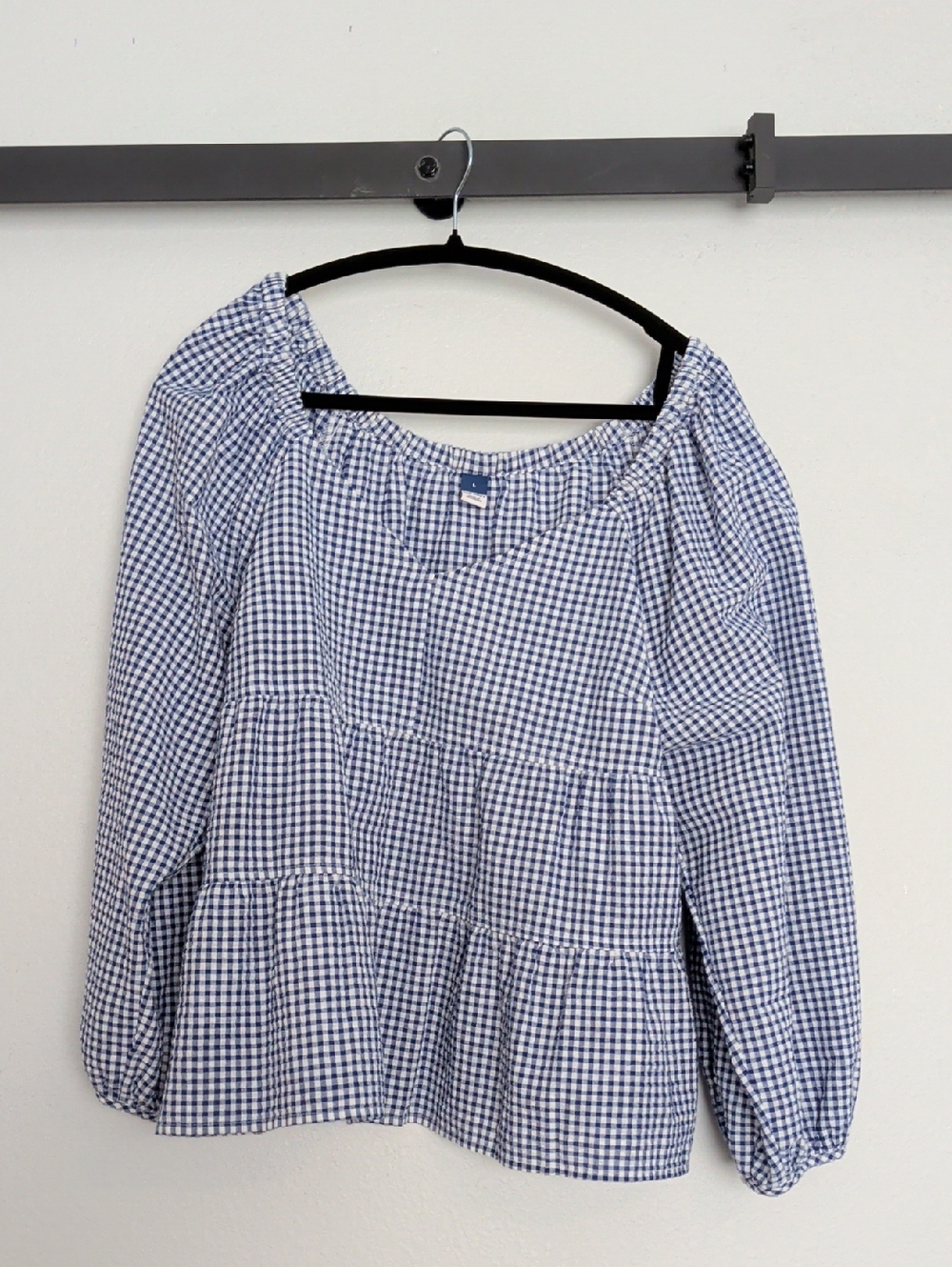 Old Navy Blue Gingham Peasant Blouse